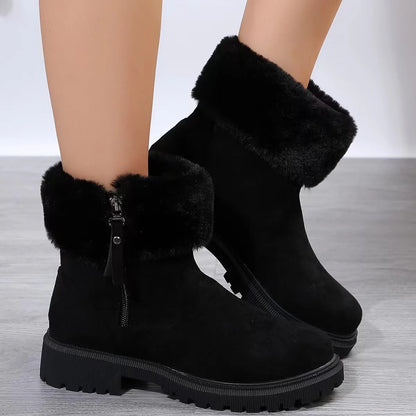 Warm Plush Boots Winter Fashion Side-Zipper Snow Boot for Women Outdoor Thickened Low-Heelded Shoes