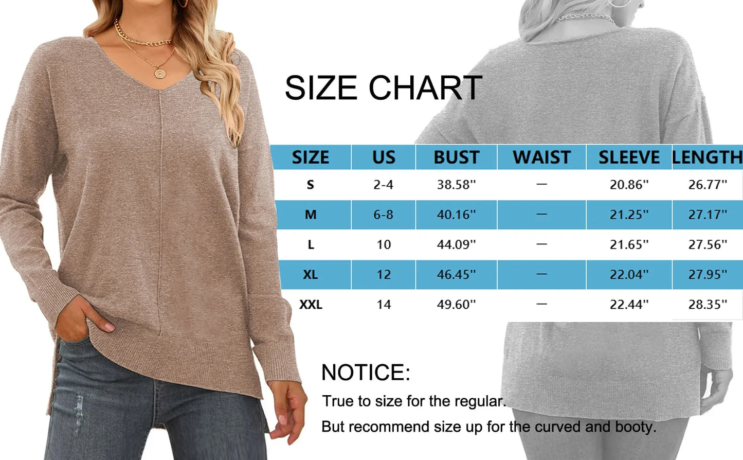 V Neck Sweaters for Women Fall Lightweight Knit Pullover Sweater Side Slits Tops