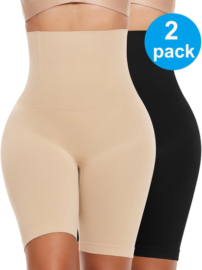 2 Packs Tummy Control Shapewear Shorts Faja Body Shaper for Women High-Waisted Thigh Slimming