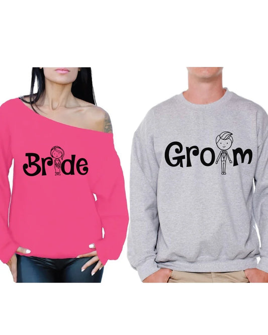 Bride and Groom Couple Sweatshirts Matching Bride and Groom Sweaters for Couples Cute Engagement Party Sweatshirts Valentine'S Day Gift Bride off Shoulder Sweatshirt Groom Sweater