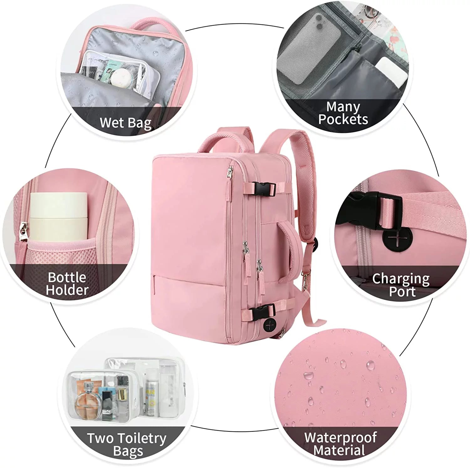 Extra Large Travel Backpack for Women,Carry on Backpack,17 Inch Laptop Backpack,Hiking Backpack,School Bag,Pink