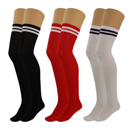 3 Pairs Women'S Colorful Thigh High over the Knee Boot Socks Size 5-10