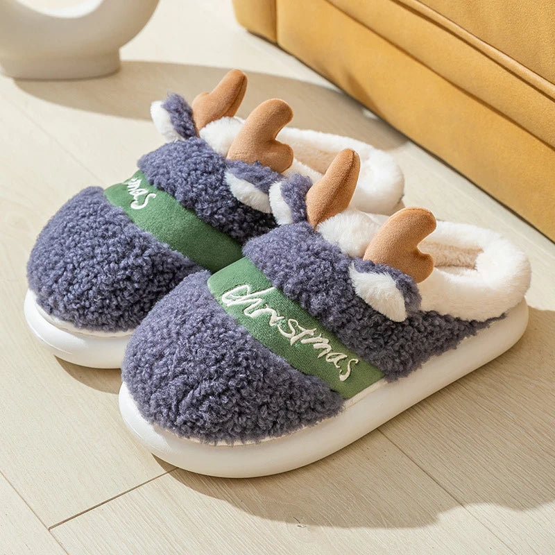 Christmas Shoes Winter Home Slippers Elk Soft Cozy Bedroom Slipper Slip on House Shoes