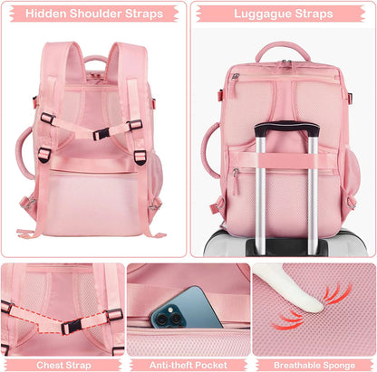 Extra Large Travel Backpack for Women,Carry on Backpack,17 Inch Laptop Backpack,Hiking Backpack,School Bag,Pink